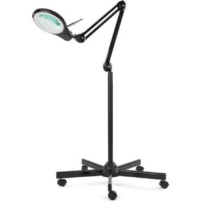 Neatfi (New Model) Bifocals 1,200 Lumens LED Magnifying Floor Lamp with Rolling Base, 5 Diopter with 20 Diopter, Dimmable, Adjustable Arm (5 Inches, Black)