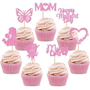 40pcs الصالحة الصالحة للأكل عيد أم سعيد Cupcake Topcake Topcake Mothers Decorations Cake Topper Bicks for Mother's Them