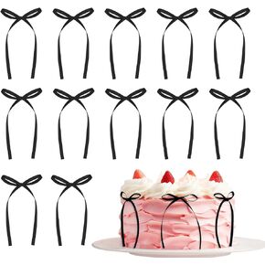 Penta Angel Bow Cake Toppers 20Pcs Vintage Satin Bowknot Ribbons Cupcake Toppers Coquette Themed Birthday Wedding Bridal Shower Party Decoration (Red) in Saudi Arabia
