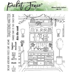 Where Family Gathers Clear Stamp Set, Kitchen Hutch Design with Sentiments, 6"x6"