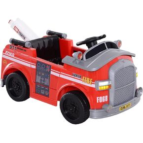 AOSOM 6V Toddler Ride On Fire Truck ، وسيلة كهربائية للأطفال مع التحكم عن بعد ، والموسيقى ، والأضواء ، والسلالم