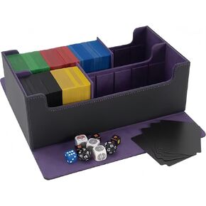 Trading Card Storage Box, Deck Case with Removable Lid,1500+ Deck box for MTG, TCG, Sports Cards, Card Organizer with 4 Dividers & 2 Customizable Inserts (Black Purple)