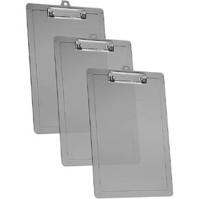 حزمة 3 حزمة الحافظة الحافظة حجم حرف A4 (13 3/8 "× 9 7/16") مشابك منخفضة المشبك والجبهة الجانبية ، بلاستيك متين للمكتب ، والمدرسة ، واستخدام المنزل - لون الدخان الواضح