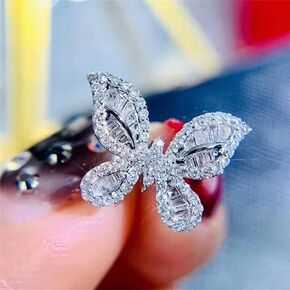 925 Sterling Silver Shiny Full Diamond Ring Butterfly Cocktail Rings Cubic Zirconia Anniversary Rings CZ Diamond Multi Row Ring Beatherity Leacting Band Band For Women W.8 (US Code 7)