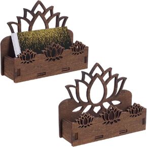 Infunly 2 Pack Lotus Flower Wood Business Card حامل 5.1x2.4x1.6 حاملي البطاقات الزخرفية DIY للمكتب OpenCard Organizer Wood Display Stand for Office Desktop Home Tabletop Organizer