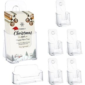 6 Pack 4x9 Acrylic Brochure Holder with Business Card Holder, Clear Plastic Brochure Display Stand Pamphlet Holder for Trifold Brochure, Flyer, Countertop and Wall Mount Use