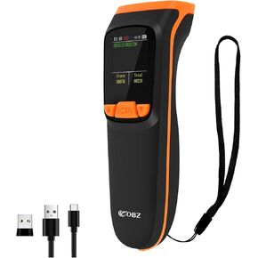 OBZ Mini 2D Bluetooth Barcode Scanner with LCD Screen Display, 3-in-1 Bluetooth & USB Wired & 2.4G Wireless Bar Code Scanner Portable QR Code Scanner for Tablet iPhone MacOS Android iOS Windows PC POS