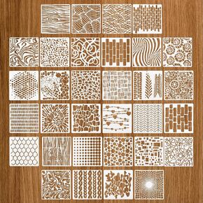 32pcs Cubist Stencils for Crafts Reusable 6 X 6 Inch Mixed Media Texture Stencils for Painting on Wood Wall Canvas Brick Layered Pattern Paint Art Stencils for Card Making