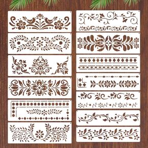 13pcs زاوية الحدود الإستنسل الزهرة الحرف مرسلة للطلاء على الحائط ، والطين الجدار الأزهار القابلة لإعادة الاستخدام للخشب ، تالافيرا stency الخشب المحترق الطلاء للفن الأثاث ، ديكور المنزل ، الأرض