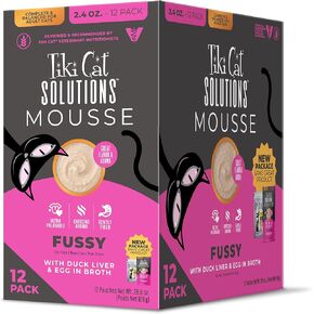 Tiki Cat Solutions Mousse Multipack Wet Cat Food ، routpy ، الكبد والبيض ، 2.4 أوقية. الحقيبة (12 عدد)