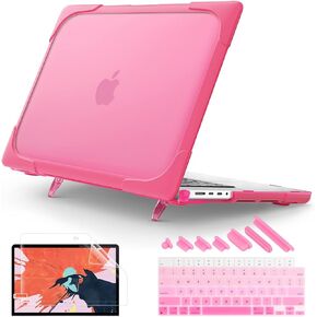 Mektron Upgrade Durable Case for MacBook Pro 14 INCH M1 A2442/ M2 A2779/ M3 A2918/A2992 /M4 A3112 A3401 A3185 Pro/Max (2021/2023/2024), Carbon Fiber Edges Shockproof Hard Shell, C-Pink