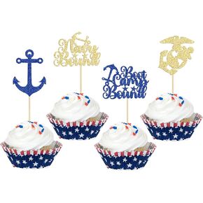 24pcs USCG Coast Guard Cupcake Topcake Glitter Militar