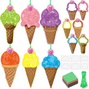 Motipuns 24 Sets Summer Craft Kits Ice Cream Tissue Paper Craft DIY Make Your Own Ice Cream Hanging Ornaments for Summer Home Party Favor Supplies School Activities