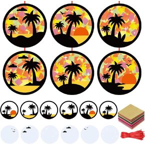 24 Sets Tropical Palm Tree Crafts Summer Tissue Paper Craft Kit DIY Hawaiian Palm Tree Ornaments Hanging Embellishment for School Home Party Decors