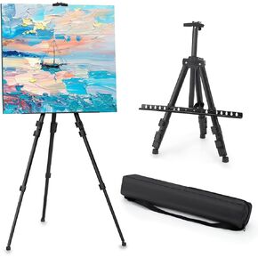 1PCS Art Painting Stape Stand ، المعادن القابلة للتعديل الحامل الكبير للطلاء ، وارتفاع القماش من 17 إلى 66 بوصة ، ومتساقط للطلاء ، وعلامة الزفاف ، أو الطاولة أو الأرضية ، والأسود