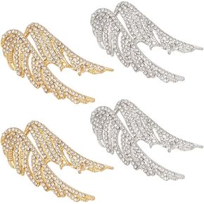 WEBEEDY 4 Pcs Angel Wings Brooch Pins Wing Rhinestone Brooches for Women Men Alloy Lapel Pins Decorative Pins for Clothing Suit Sweater Anniversary Business Occasions Gift, Golden/Silver