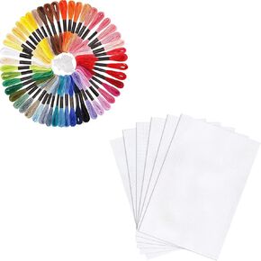Caydo Embroidery Floss 50 Skeins التطريز مع 6 قطع Aida Cloth 14 Count White Cross Stitch Fabrice للتطريز الحرفي ، الإبرة المصنوعة يدويًا ، حرف DIY ، 12 × 18 بوصة