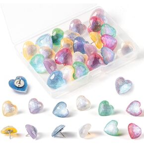 Yopyame 24pcs Galaxy Heart Push Pins الفضاء الخارجي إبهام اللطيف دبابيس مدببة ملونة الإبداعية لألواح Board Boards Photh