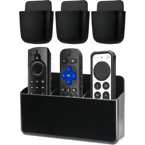 حامل التحكم عن بُعد الحائط التلفزيون حامل عن بُعد ، 3pcs ، حامل شحن الهاتف اللاصقة و 3 حاويات تخزين الحامل ، حامل قلم الحائط للمدرسة المنزلية (الأسود）