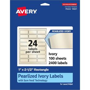 Avery Pearlized Ivory Rectangle Labels with Sure Feed Technology, 1" x 2.5", 240 Pearlized Ivory Labels, Laser/Inkjet Printable Labels