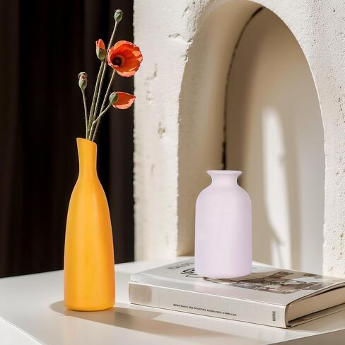 Multi-Color Ceramic Small Bud Vases Set of 4, White Yellow Orange Blue Vase, Modern Minimalism Style Vases for Rustic Home Decor, Ideal Decorative Vases for Living Room, Dining Room, Mantel, Entryway in Kuwait
