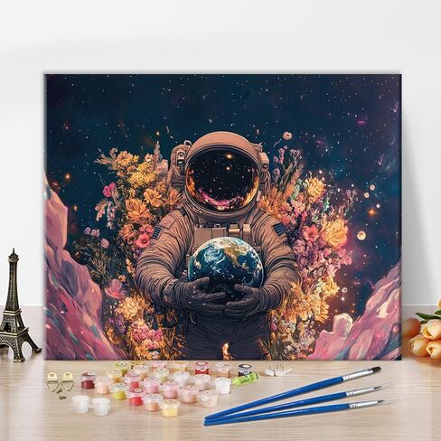Starry Night Astronauts Paint by Numbers Kits Canvas DIY Space Earth Oil Painting Paint by Numbers for Adults Beginner with Brushes and Acrylic Pigment for Student Bedroom Home Decor 16x20inFrameless in Saudi Arabia