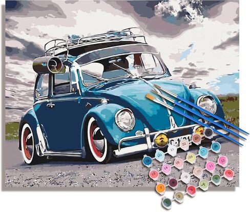 Paint by Numbers Kit for Adults Beginner, Abstract Landscape Acrylic Adult Paint by Number Kits on Canvas, Vintage Blue Car Watercolor Paint by Number for Adults, Perfect for Home Decor Gift 16"x20" in Kuwait
