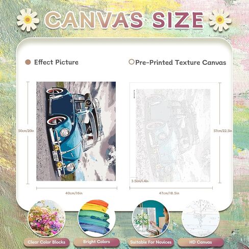 Paint by Numbers Kit for Adults Beginner, Abstract Landscape Acrylic Adult Paint by Number Kits on Canvas, Vintage Blue Car Watercolor Paint by Number for Adults, Perfect for Home Decor Gift 16"x20" in Kuwait