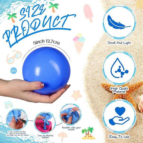 12 Pcs Inflatable Beach Balls Bulk 5 Inch Mini PVC Floatable Swimming Pool Balls for Hawaiian Ocean Under The Sea Party Decorations Supplies in Saudi Arabia