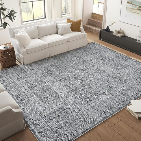 Washable 9x12 Area Rugs, Vintage Large Indoor Rugs for Living Room Bedroom or Dining Room, Ultra-Thin Soft Non-Slip Floor Carpet Foldable, Black/Rust in Kuwait