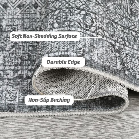 Washable 9x12 Area Rugs, Vintage Large Indoor Rugs for Living Room Bedroom or Dining Room, Ultra-Thin Soft Non-Slip Floor Carpet Foldable, Black/Rust in Kuwait