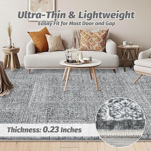 Washable 9x12 Area Rugs, Vintage Large Indoor Rugs for Living Room Bedroom or Dining Room, Ultra-Thin Soft Non-Slip Floor Carpet Foldable, Black/Rust in Kuwait