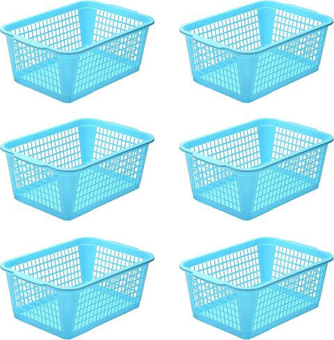 YBM HOME Plastic Perforated Storage Basket Bin Office Drawer, Shelf Desktop Countertop Tray Organizer 32-1184 (6, Blue) in Kuwait