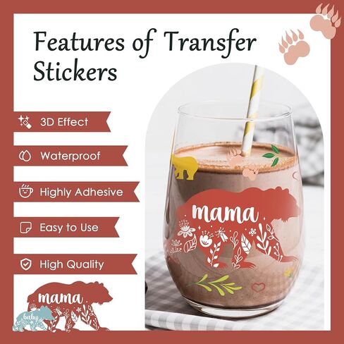Afritee UV DTF Cup Wrap - 10 صفائح Boho Flower Mama UV DTF Cup Wrap for 16 Oz Glass Water Bottion ، Black Bear Mama Need UVDTF Transfer Stickers for Mug Crafts ، Mom Homies Hompts in Saudi Arabia