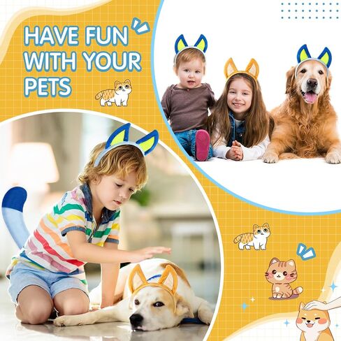 2 Pcs Dog Ears and Tail Costume Set Cartoon Dog Headband Tail for Kids Cosplay Birthday Party Gifts Accessories in Saudi Arabia