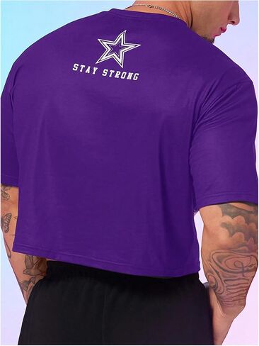 GORGLITTER Men's Number Print Short Sleeve Crop Tops Crewneck T Shirts Streetwear in Saudi Arabia