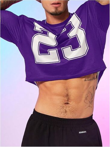 GORGLITTER Men's Number Print Short Sleeve Crop Tops Crewneck T Shirts Streetwear in Saudi Arabia