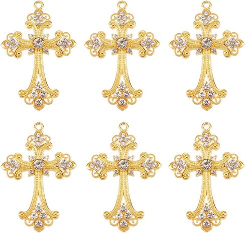 SUNNYCLUE 1 Box 10Pcs Gold Cross Charms Bulk Easter Holiday Big Gothic Cross Charm Gold Rosary Large Alloy Rhinestone Crystal Center Crosses Dangle Charm for Jewelry Making Charms DIY Necklace Earring in Saudi Arabia
