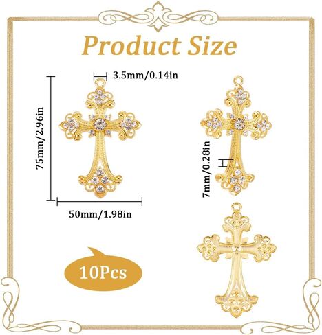 SUNNYCLUE 1 Box 10Pcs Gold Cross Charms Bulk Easter Holiday Big Gothic Cross Charm Gold Rosary Large Alloy Rhinestone Crystal Center Crosses Dangle Charm for Jewelry Making Charms DIY Necklace Earring in Saudi Arabia