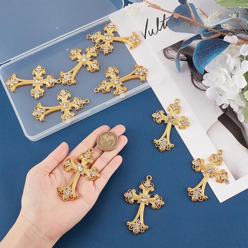SUNNYCLUE 1 Box 10Pcs Gold Cross Charms Bulk Easter Holiday Big Gothic Cross Charm Gold Rosary Large Alloy Rhinestone Crystal Center Crosses Dangle Charm for Jewelry Making Charms DIY Necklace Earring in Saudi Arabia