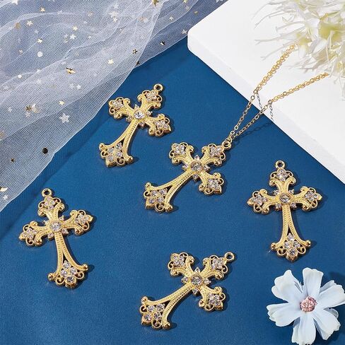 SUNNYCLUE 1 Box 10Pcs Gold Cross Charms Bulk Easter Holiday Big Gothic Cross Charm Gold Rosary Large Alloy Rhinestone Crystal Center Crosses Dangle Charm for Jewelry Making Charms DIY Necklace Earring in Saudi Arabia