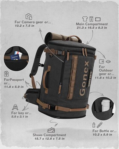 Gonex Canvas Laptop Backpack, Large 3-in-1 Convertible Vintage Travel Bag for Men & Women, Durable Carry-On for Work, College & Outdoor Adventure (Dark Gray) in Kuwait