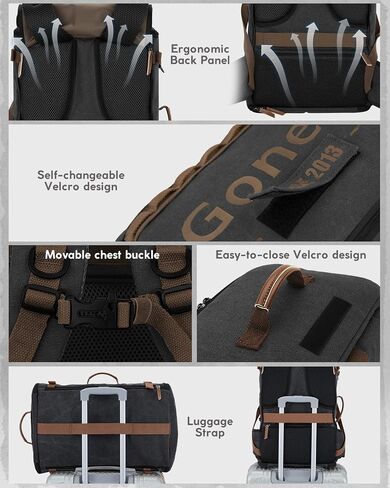 Gonex Canvas Laptop Backpack, Large 3-in-1 Convertible Vintage Travel Bag for Men & Women, Durable Carry-On for Work, College & Outdoor Adventure (Dark Gray) in Kuwait