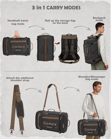Gonex Canvas Laptop Backpack, Large 3-in-1 Convertible Vintage Travel Bag for Men & Women, Durable Carry-On for Work, College & Outdoor Adventure (Dark Gray) in Kuwait