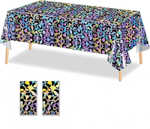 OQOQ Neon Cheetah Print Party Decorations tablecloth (حزمان) - 54 × 108 بوصة من القماش الجدول البلاستيكي القابل للتخلص in Kuwait