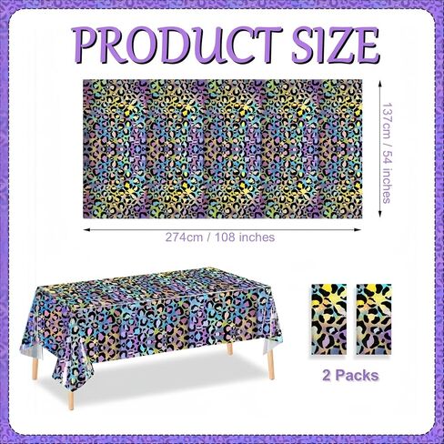 OQOQ Neon Cheetah Print Party Decorations tablecloth (حزمان) - 54 × 108 بوصة من القماش الجدول البلاستيكي القابل للتخلص in Kuwait