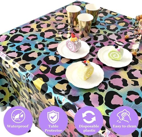 OQOQ Neon Cheetah Print Party Decorations tablecloth (حزمان) - 54 × 108 بوصة من القماش الجدول البلاستيكي القابل للتخلص in Kuwait