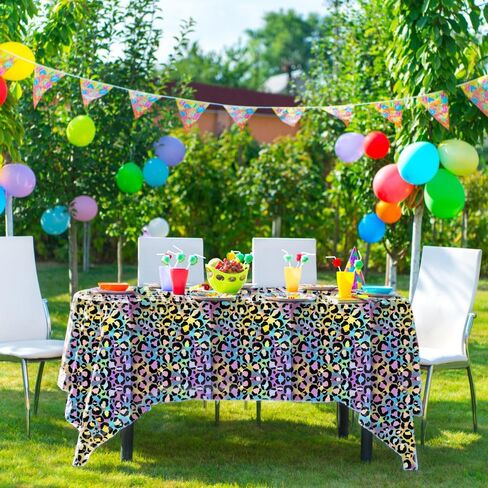 OQOQ Neon Cheetah Print Party Decorations tablecloth (حزمان) - 54 × 108 بوصة من القماش الجدول البلاستيكي القابل للتخلص in Kuwait
