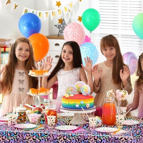 OQOQ Neon Cheetah Print Party Decorations tablecloth (حزمان) - 54 × 108 بوصة من القماش الجدول البلاستيكي القابل للتخلص in Kuwait