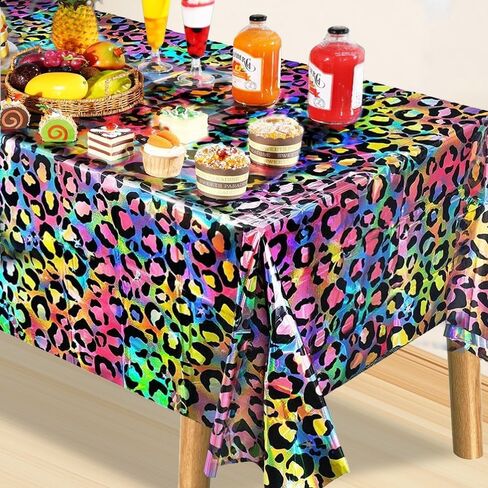 OQOQ Neon Cheetah Print Party Decorations tablecloth (حزمان) - 54 × 108 بوصة من القماش الجدول البلاستيكي القابل للتخلص in Kuwait
